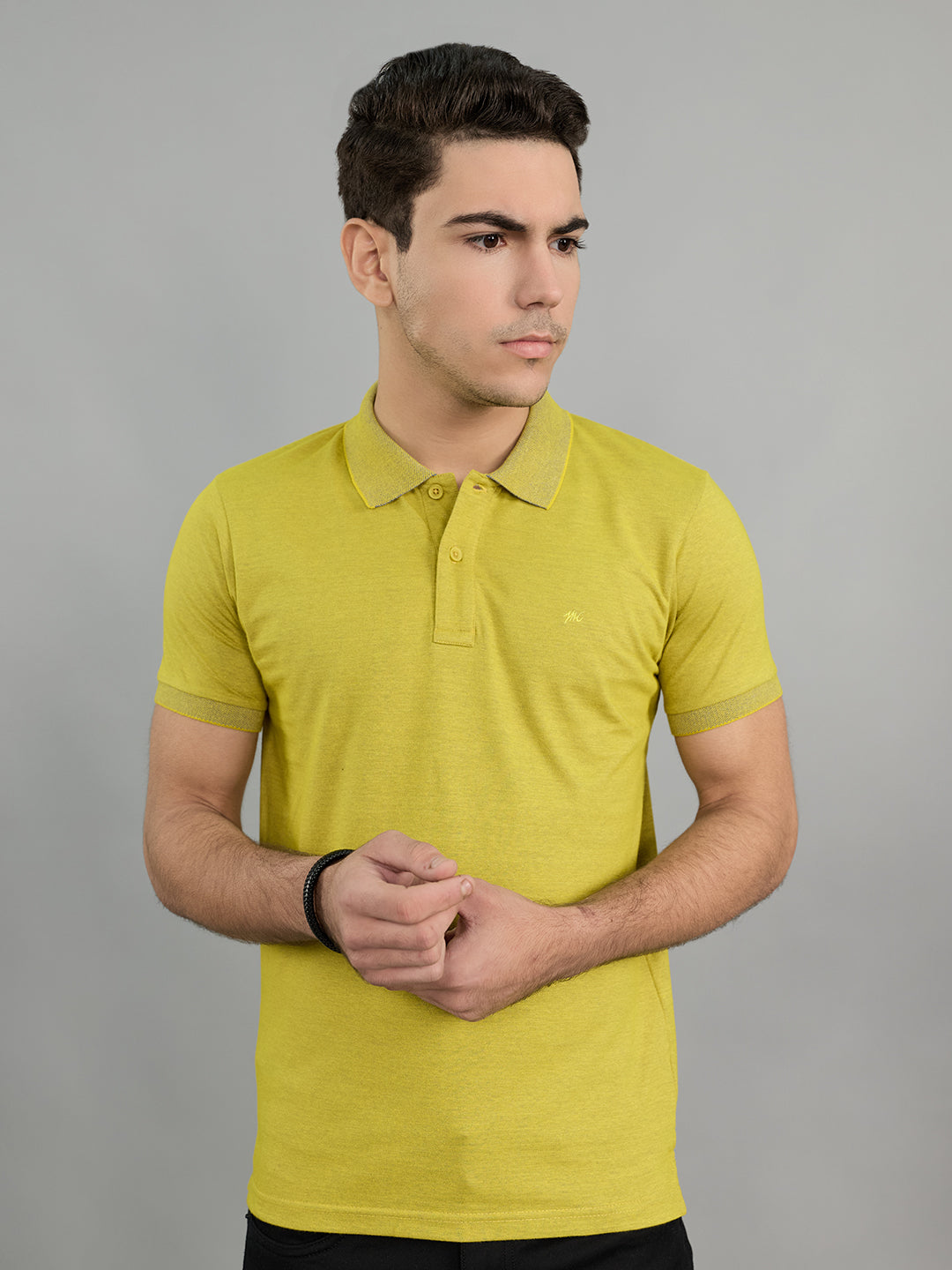 Men Yellow Solid Polo Collar Half Sleeve T-Shirt