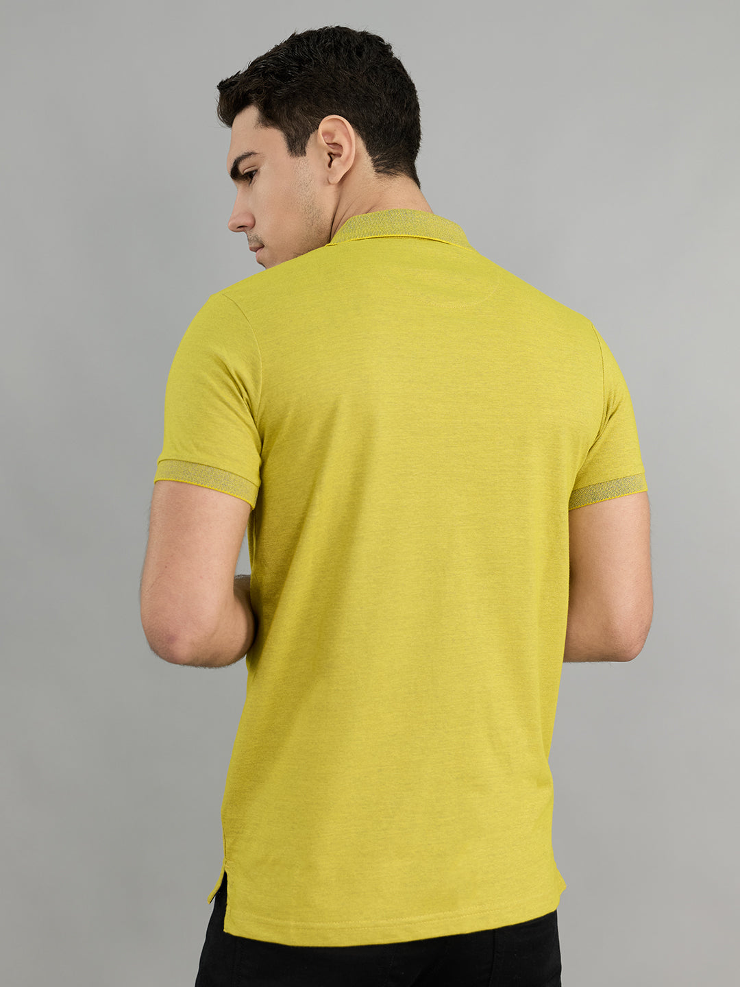 Men Yellow Solid Polo Collar Half Sleeve T-Shirt
