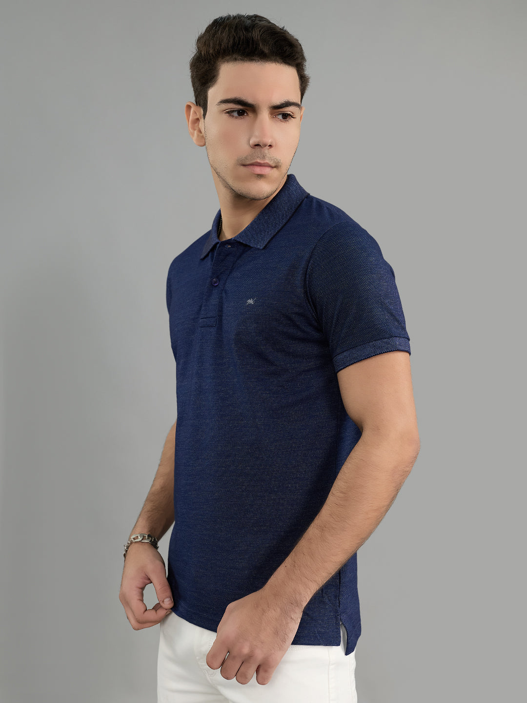 Men Navy Blue Solid Polo Collar Half Sleeve T-Shirt