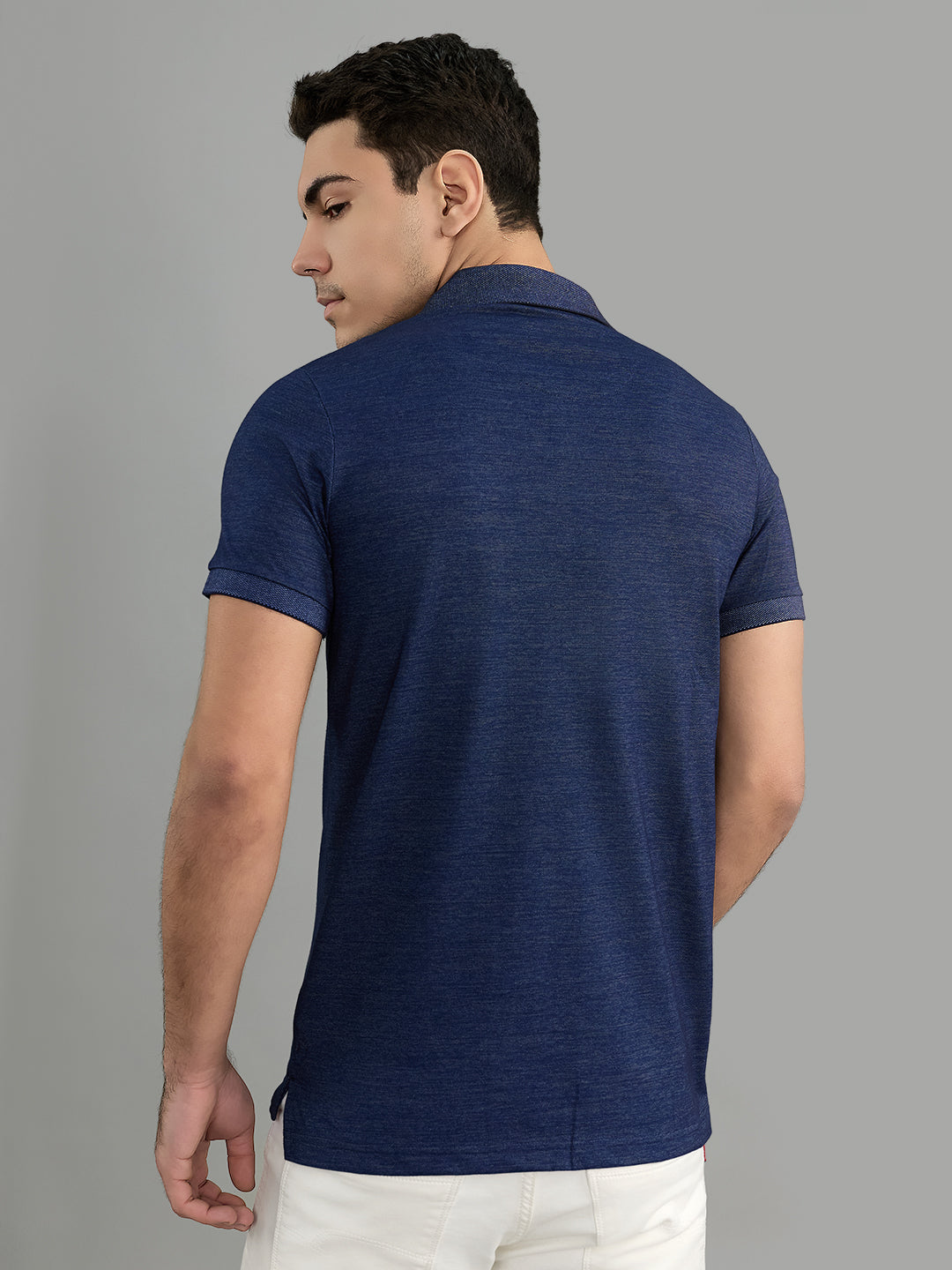 Men Navy Blue Solid Polo Collar Half Sleeve T-Shirt