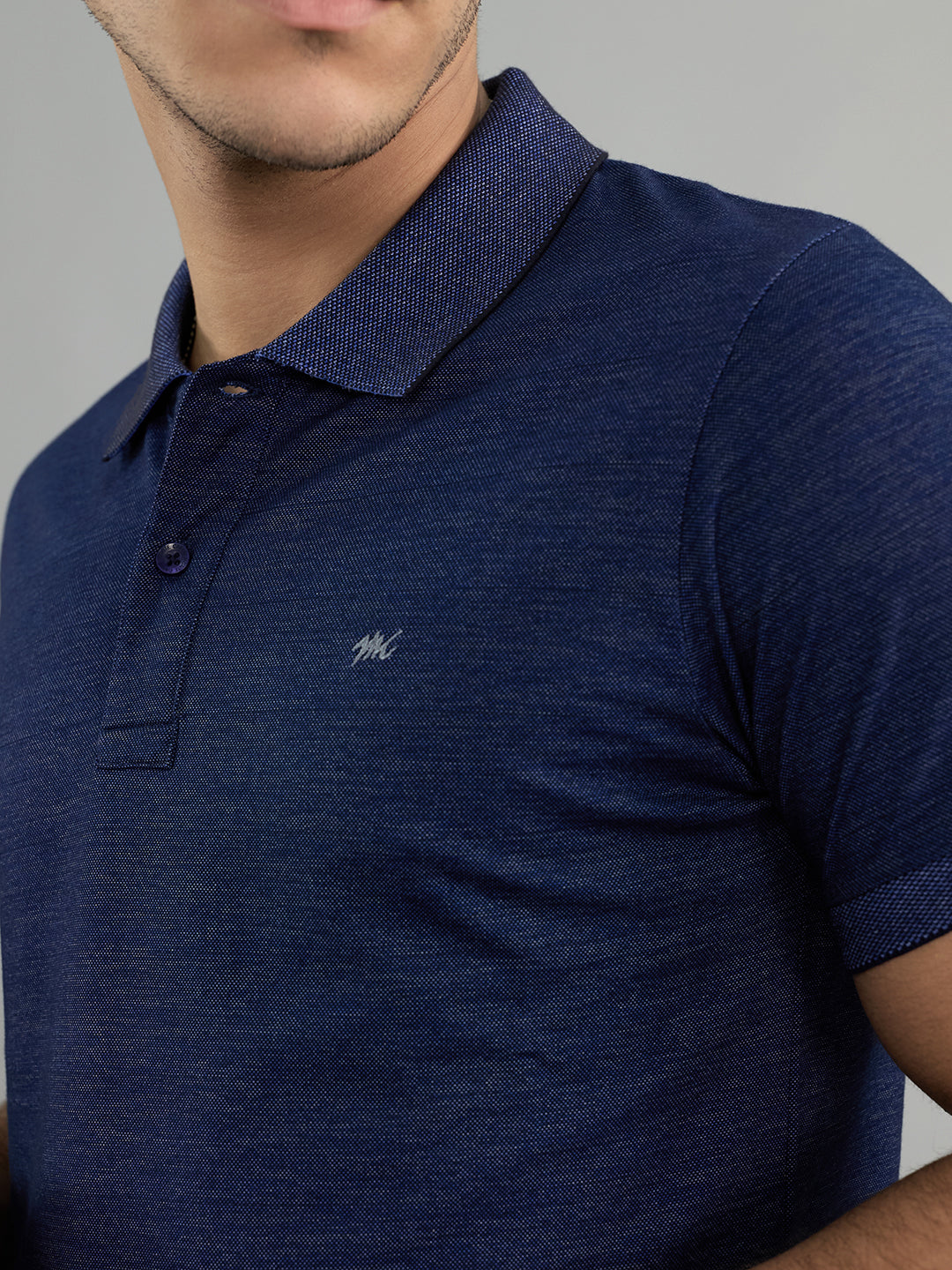 Men Navy Blue Solid Polo Collar Half Sleeve T-Shirt