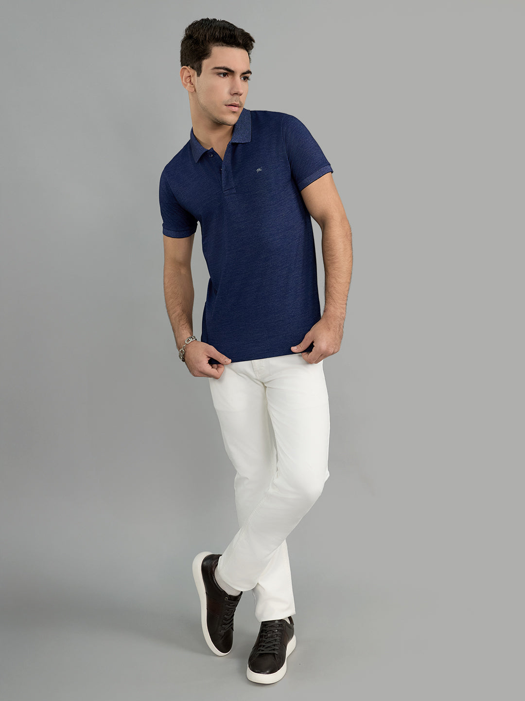 Men Navy Blue Solid Polo Collar Half Sleeve T-Shirt
