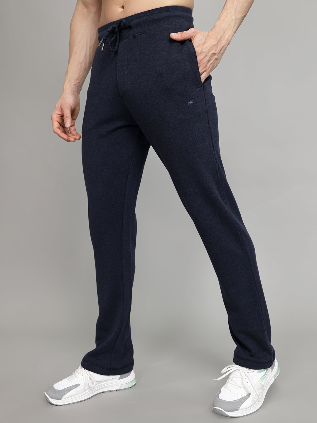 Men Navy Blue Solid Regular Fit Lower