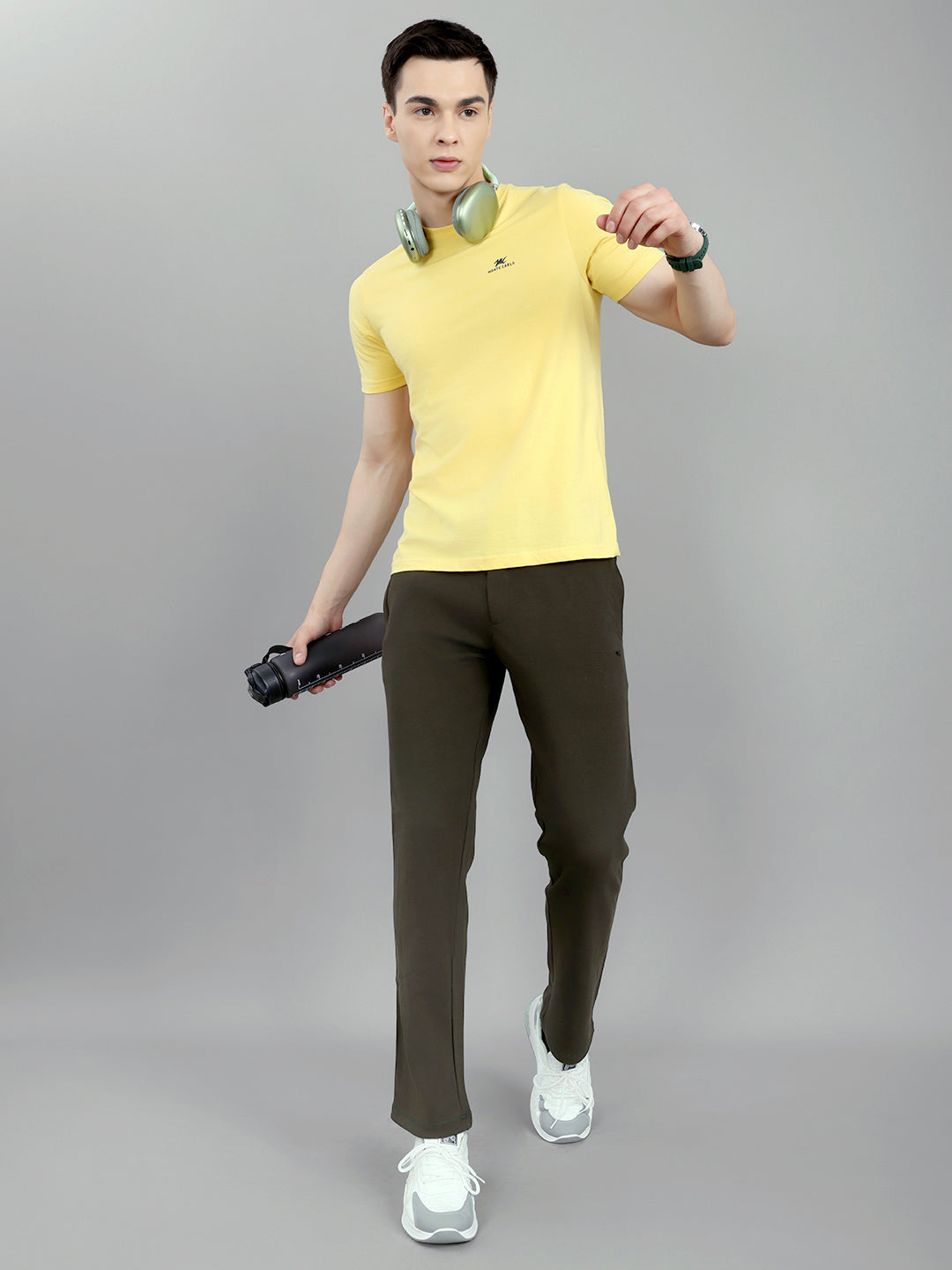 Men Olive Solid Regular Fit Lower