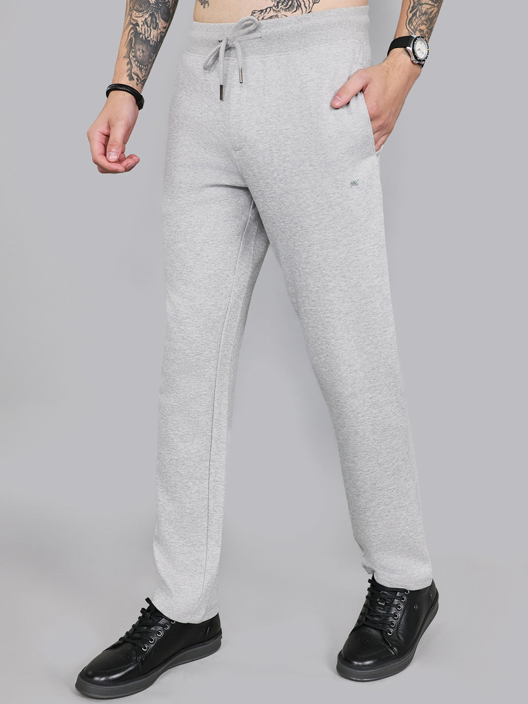 Men Grey Solid Regular Fit Lower