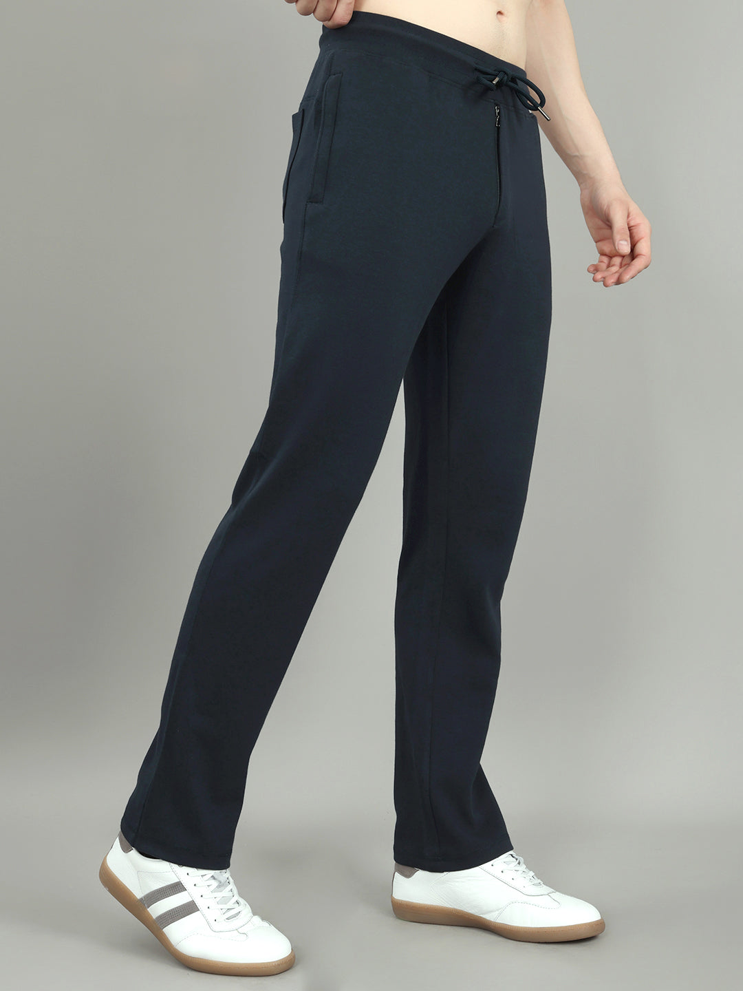 Men Navy Blue Solid Regular Fit Lower