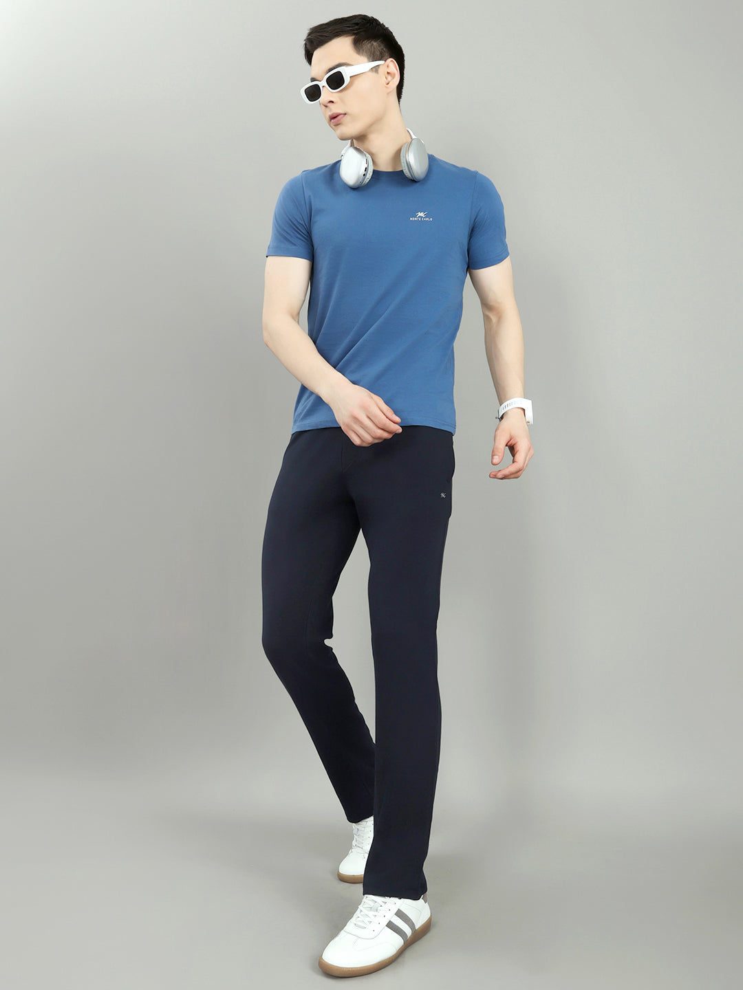 Men Navy Blue Solid Regular Fit Lower