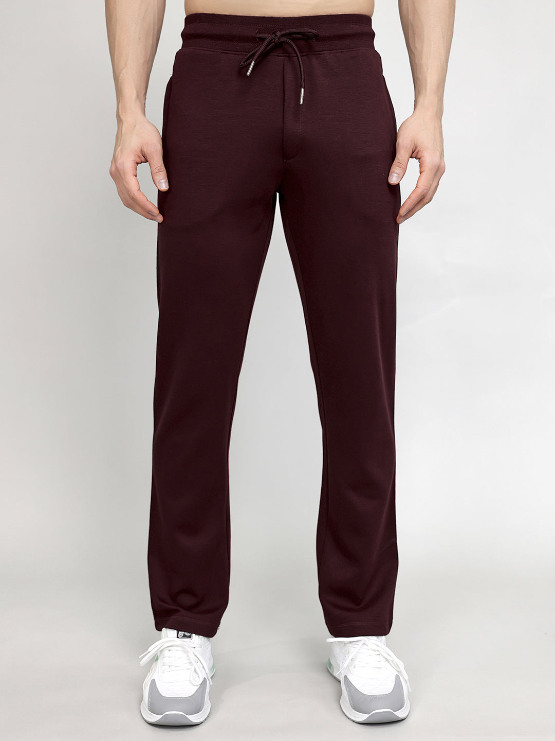Men Maroon Solid Regular Fit Lower
