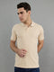 Men Camel Brown Solid Collar Half Sleeve T-Shirt