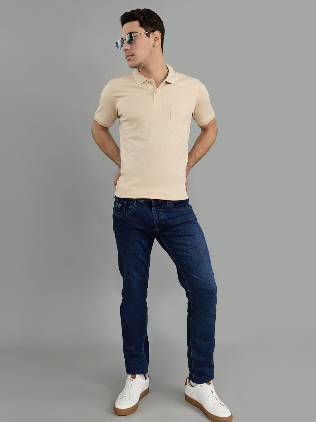 Men Camel Brown Solid Collar Half Sleeve T-Shirt