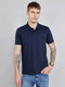 Men Navy Blue Plain Collar Half Sleeve T-Shirt