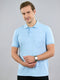 Men Sky Blue Solid Polo Collar Half Sleeve T-Shirt