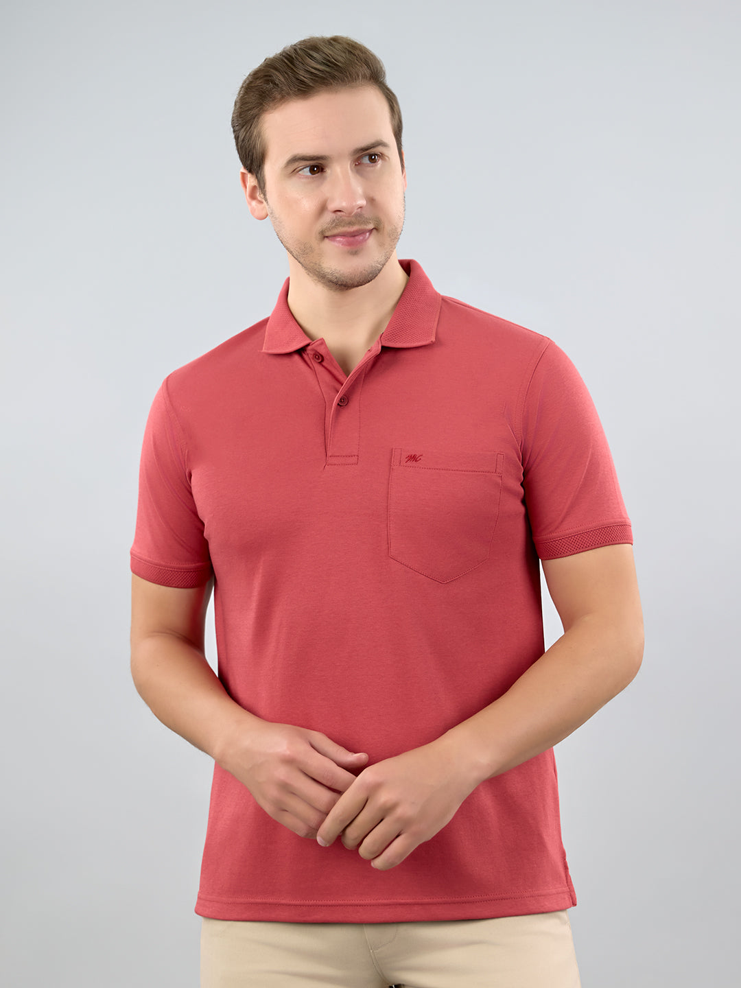 Men Rust Solid Polo Collar Half Sleeve T-Shirt