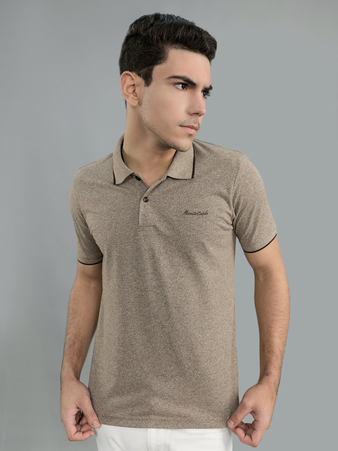 Men Beige Solid Polo Collar Half Sleeve T-Shirt