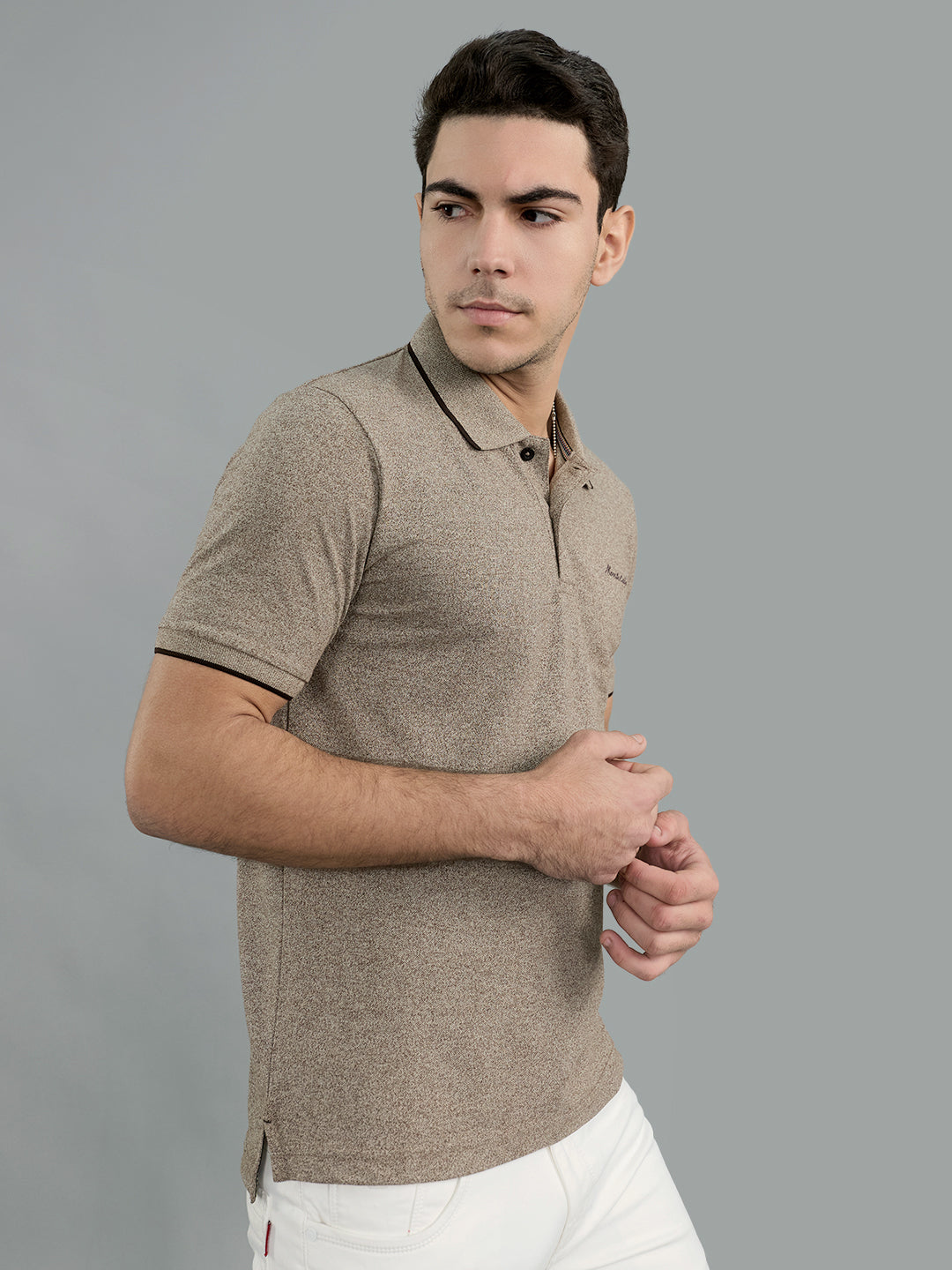 Men Beige Solid Polo Collar Half Sleeve T-Shirt