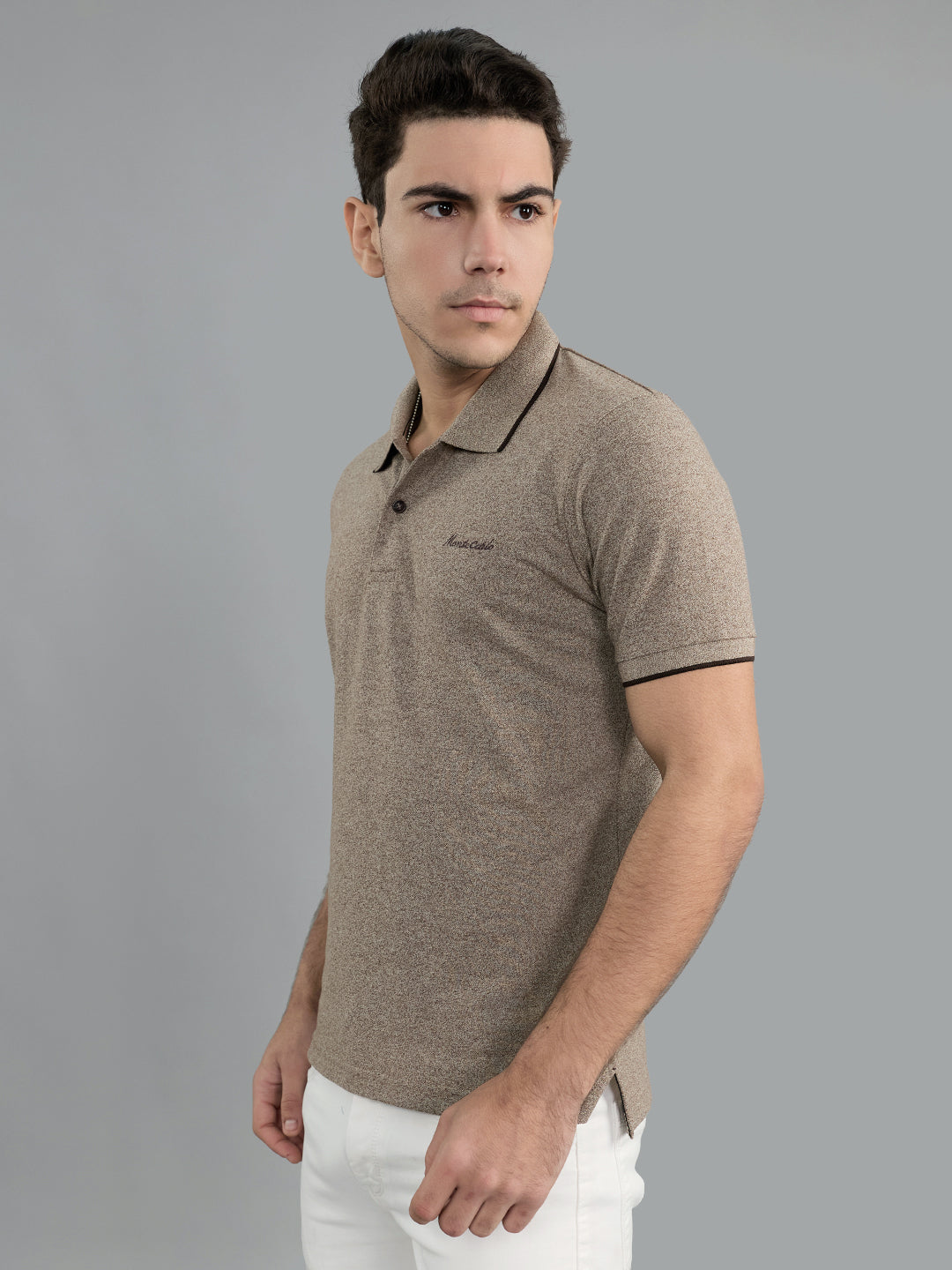 Men Beige Solid Polo Collar Half Sleeve T-Shirt
