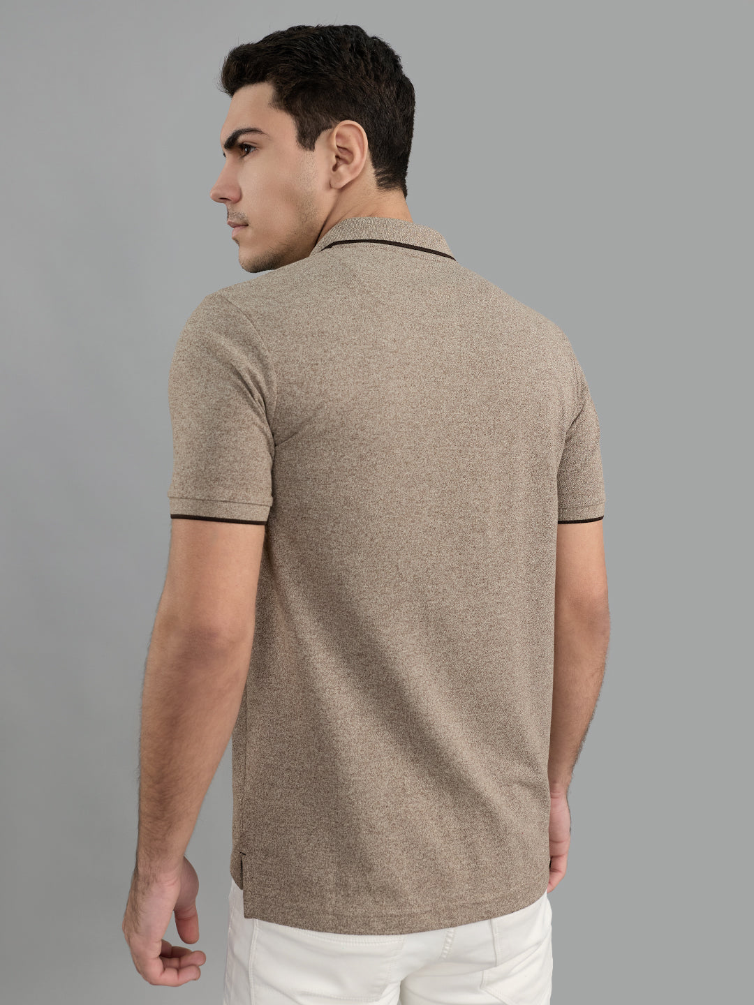 Men Beige Solid Polo Collar Half Sleeve T-Shirt