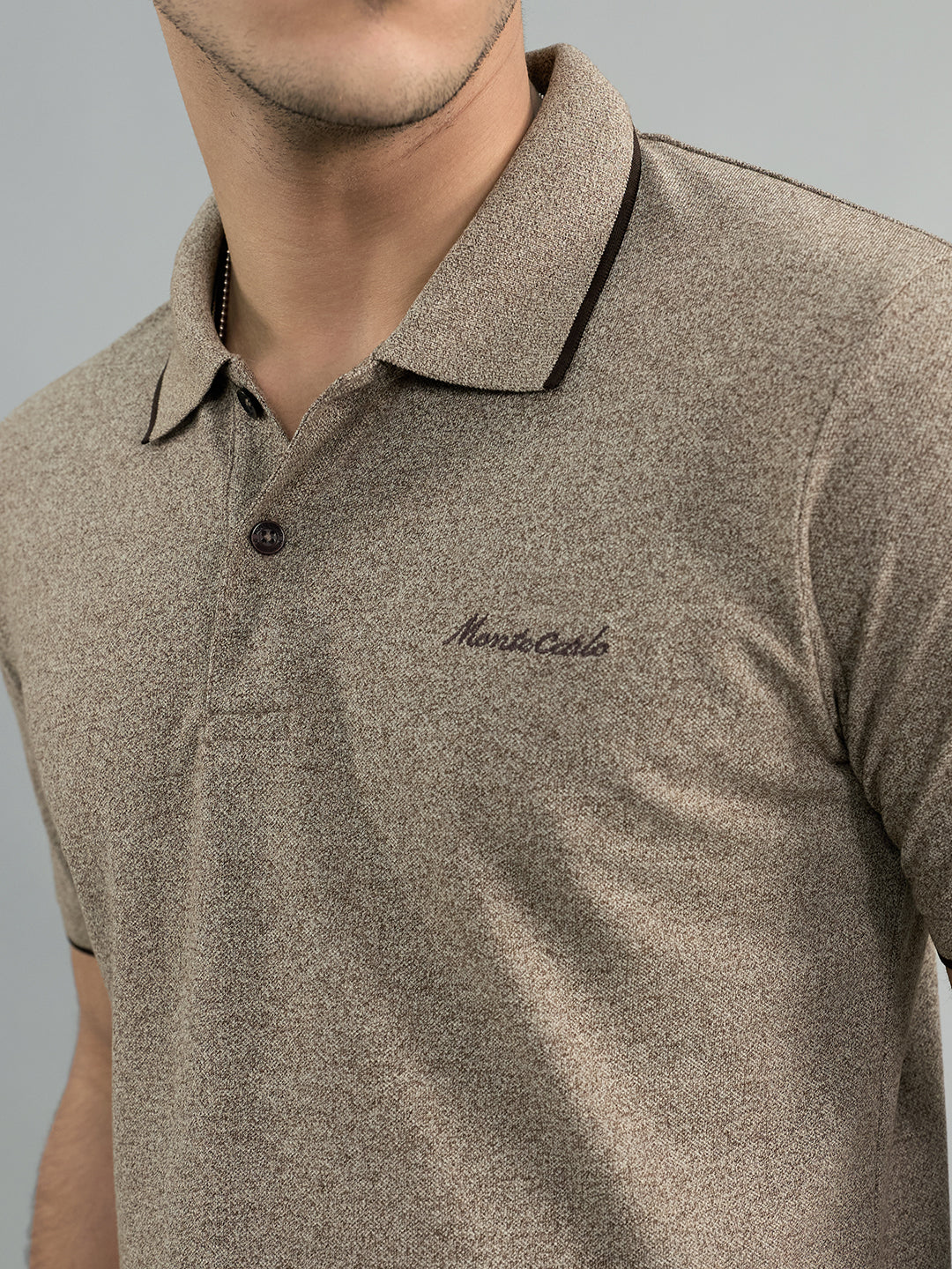 Men Beige Solid Polo Collar Half Sleeve T-Shirt