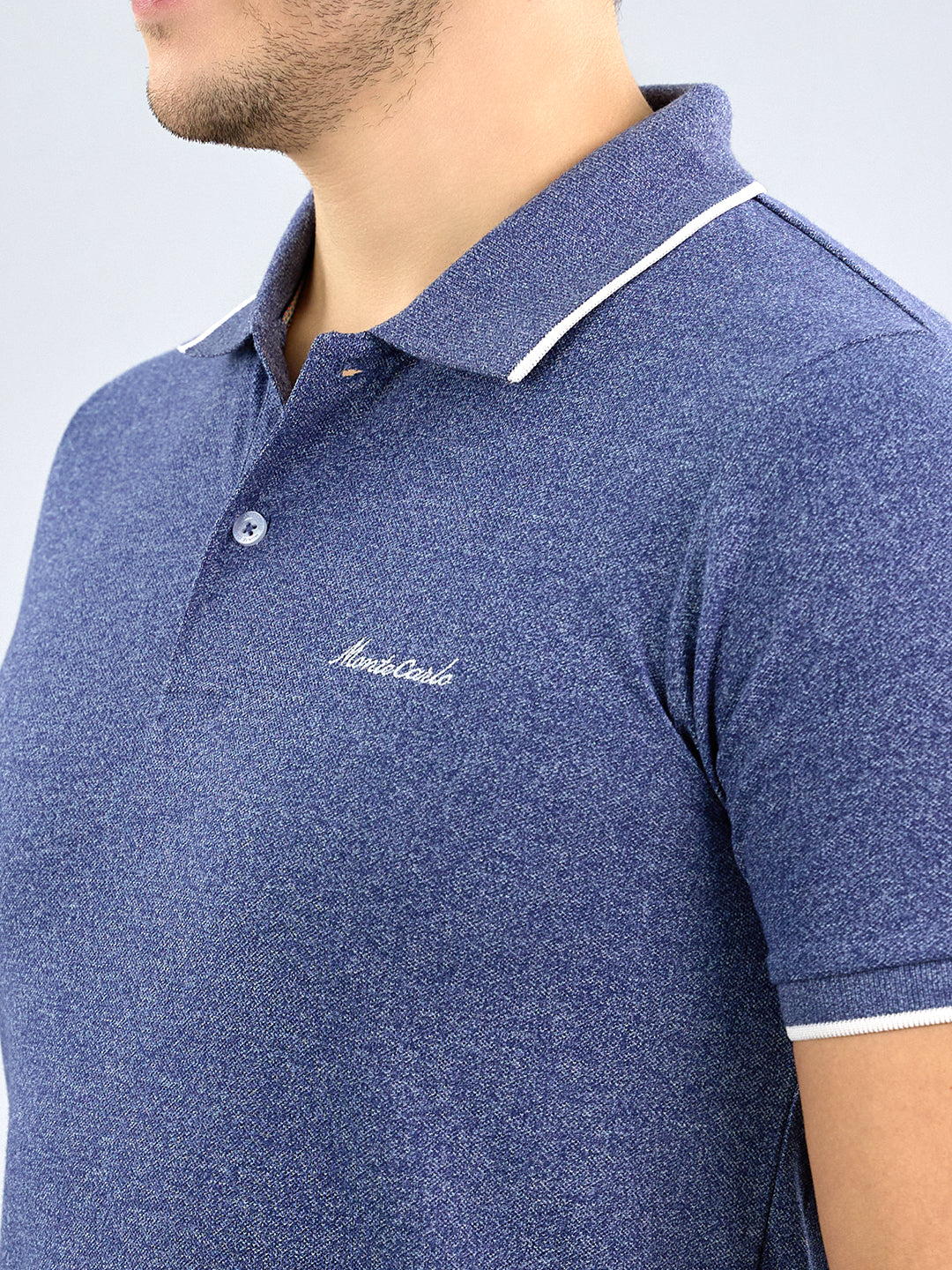 Men Blue Solid Polo Collar Half Sleeve T-Shirt