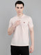 Men Pink Melange Collar Half Sleeve T-Shirt