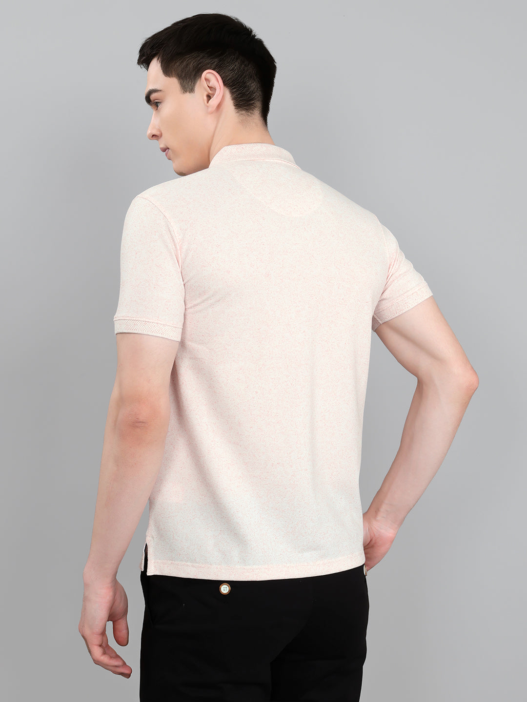 Men Pink Melange Collar Half Sleeve T-Shirt