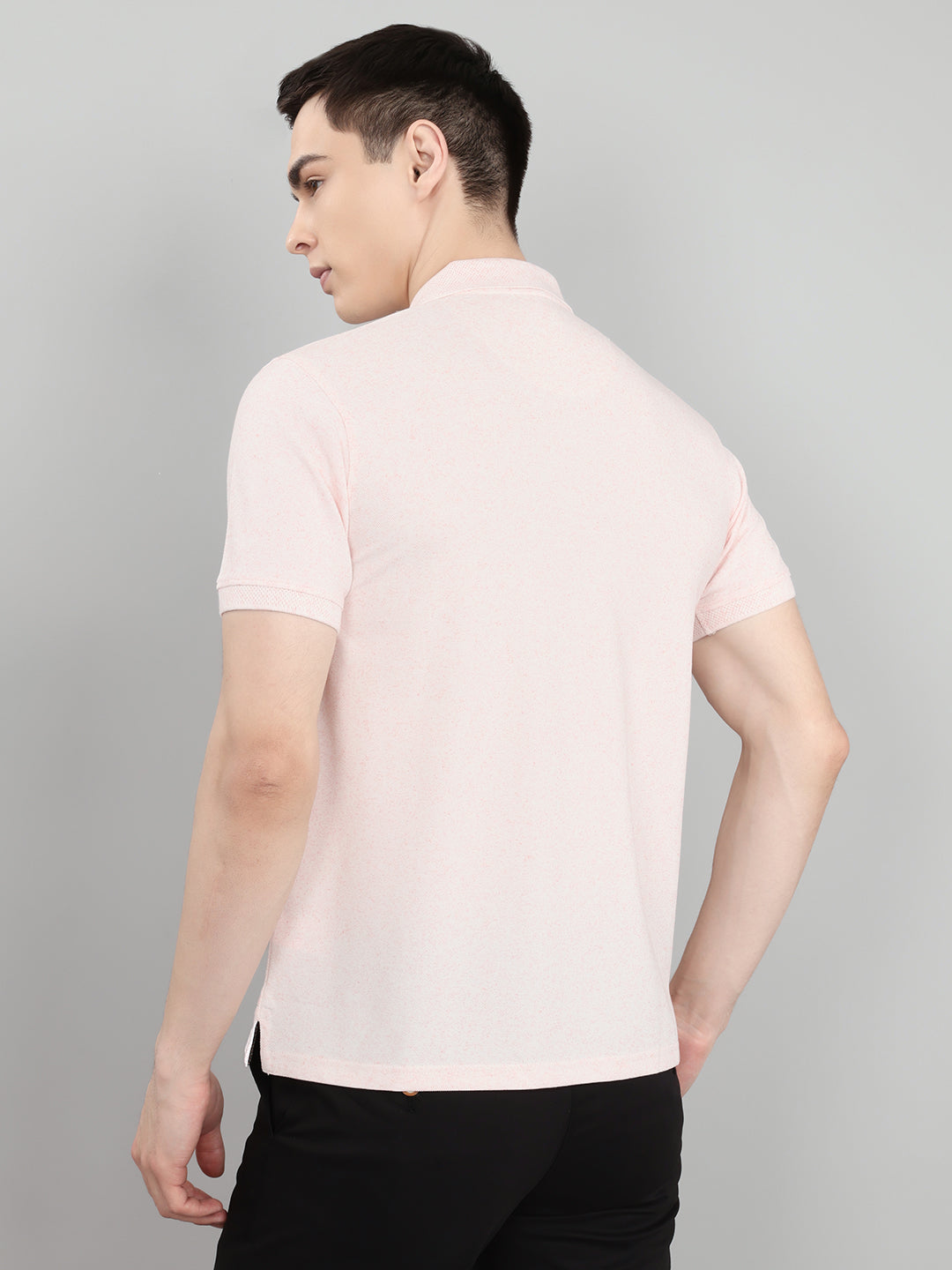Men Pink Melange Collar Half Sleeve T-Shirt