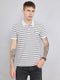 Men Grey Stripe Collar Half Sleeve T-Shirt