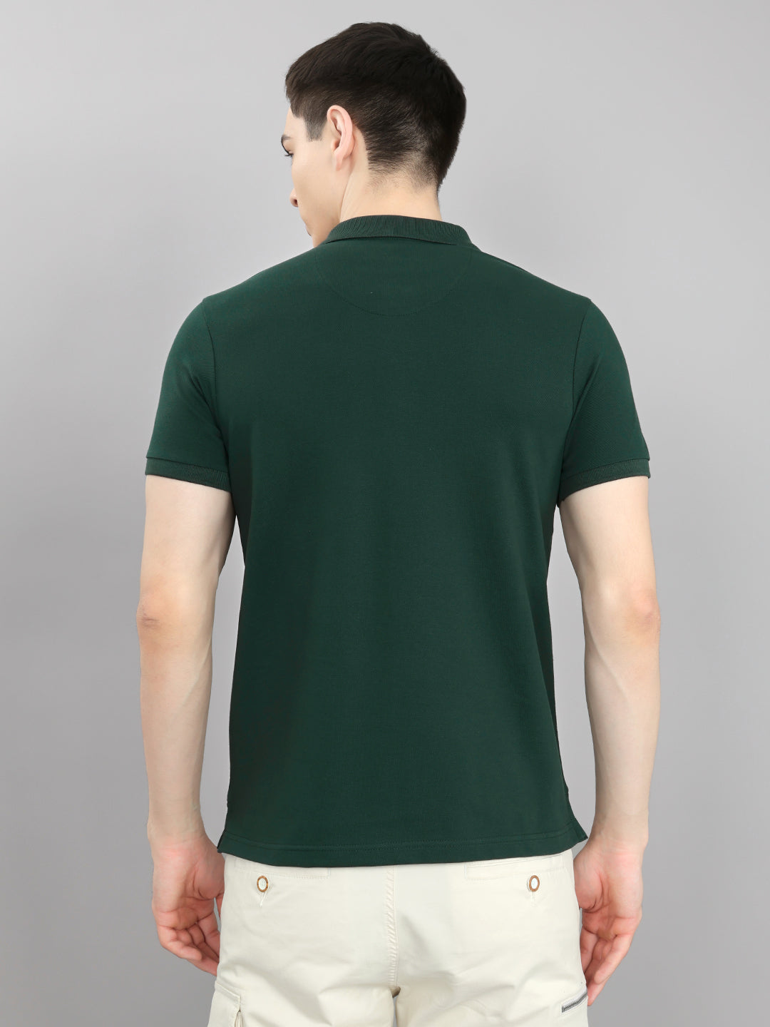 Men Dark Green Solid Collar Half Sleeve T-Shirt
