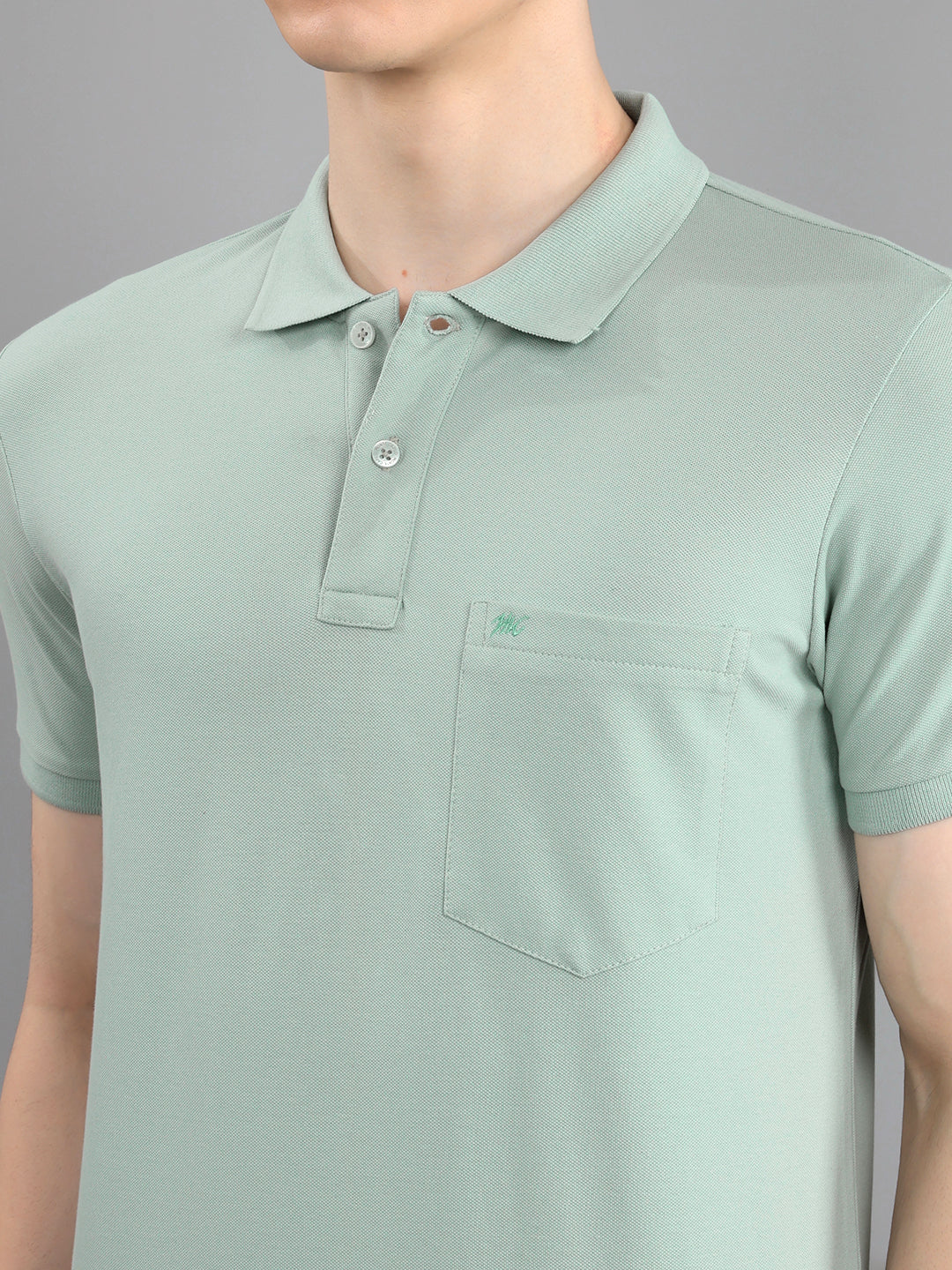 Men Sea Green Solid Collar Half Sleeve T-Shirt