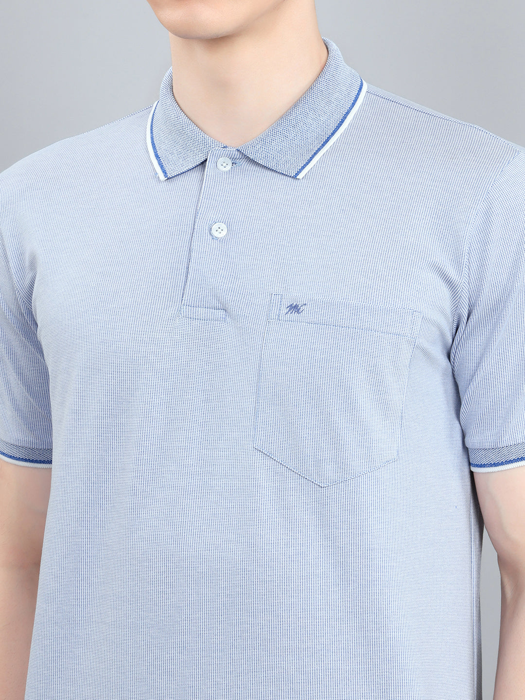 Men Sky Blue Solid Collar Half Sleeve T-Shirt