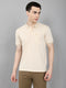Men Beige Solid Collar Half Sleeve T-Shirt
