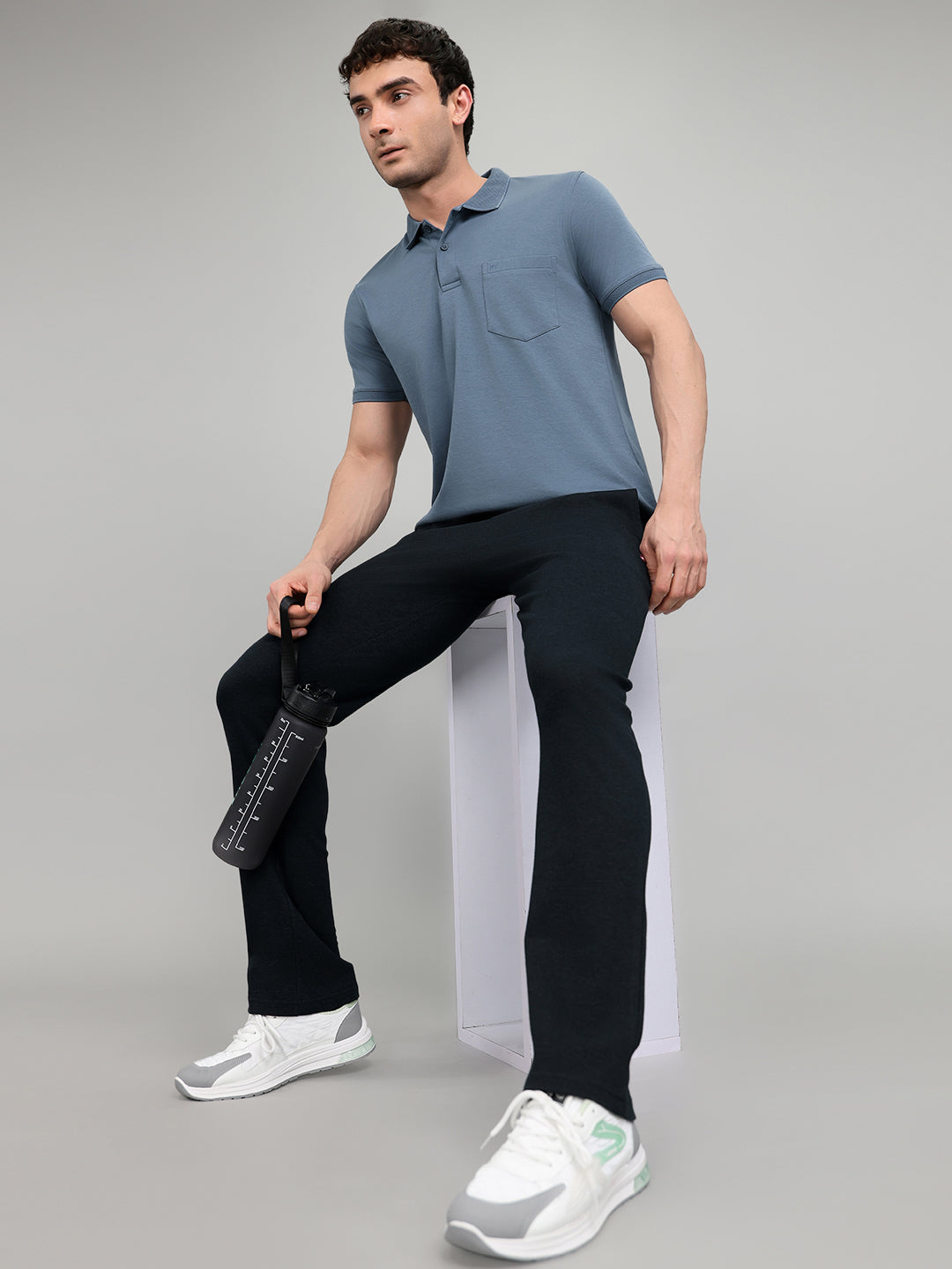 Men Navy Blue Solid Regular Fit Lower