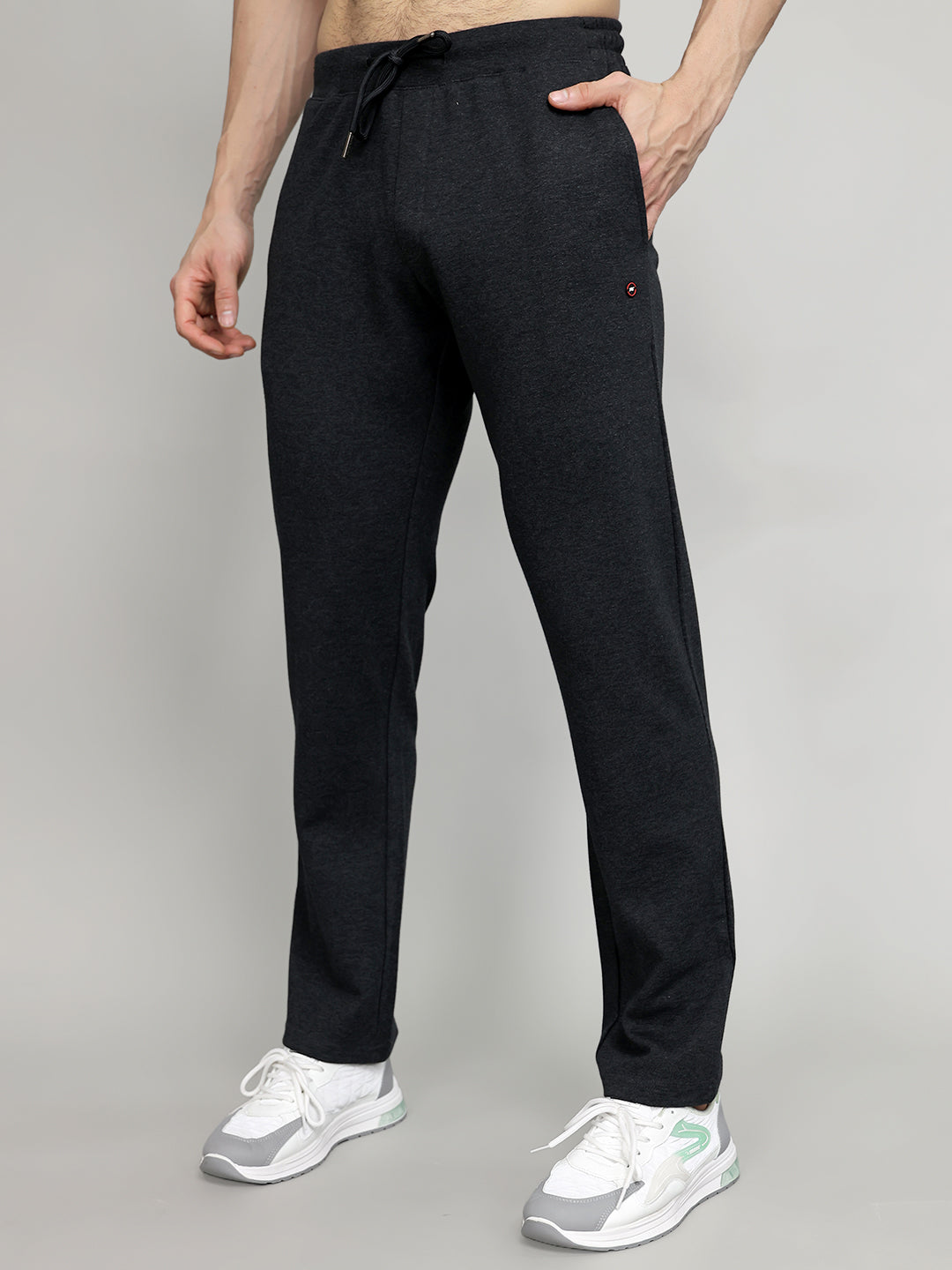 Men Charcoal Solid Regular Fit Lower