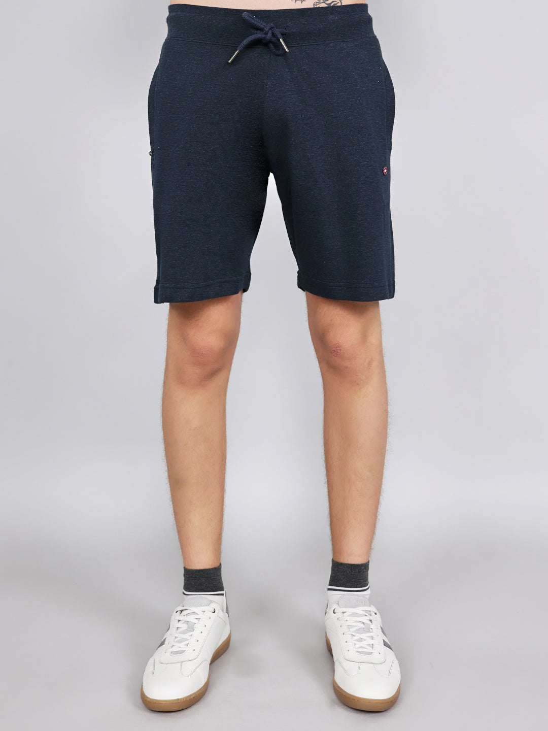 Men Navy Blue Plain Regular Fit Bermuda