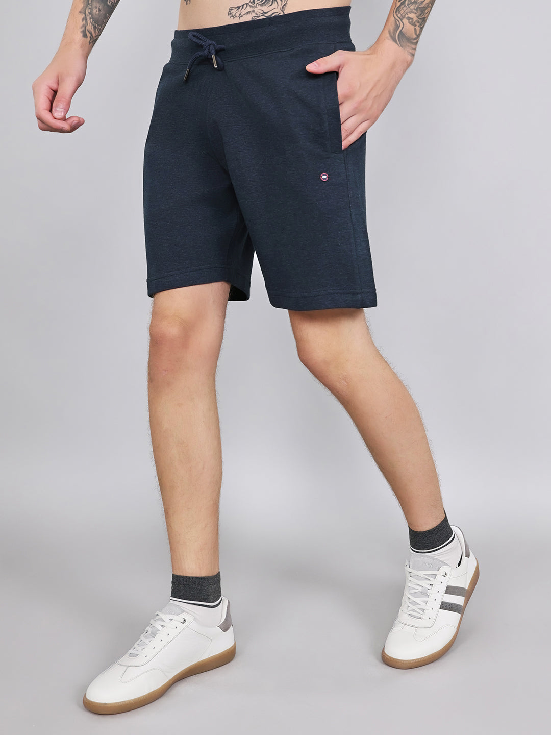 Men Navy Blue Plain Regular Fit Bermuda
