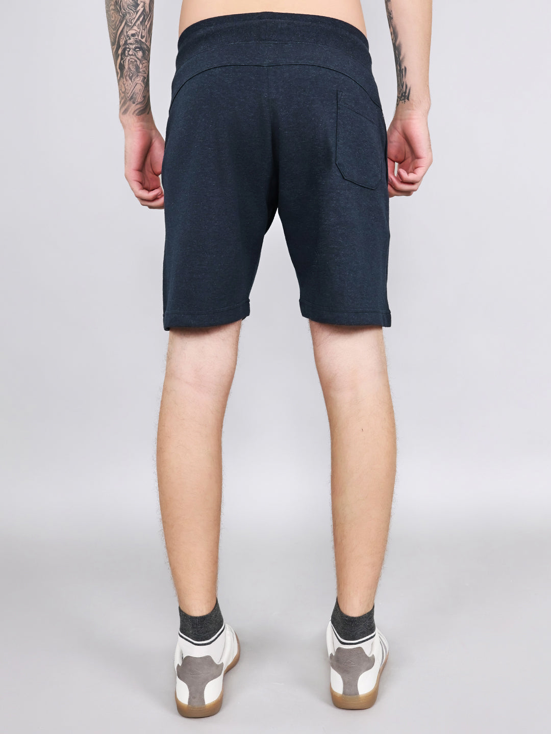 Men Navy Blue Plain Regular Fit Bermuda