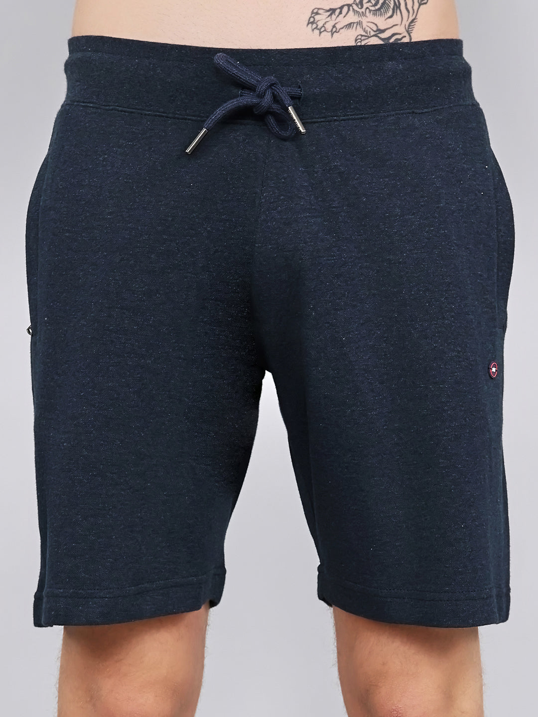 Men Navy Blue Plain Regular Fit Bermuda