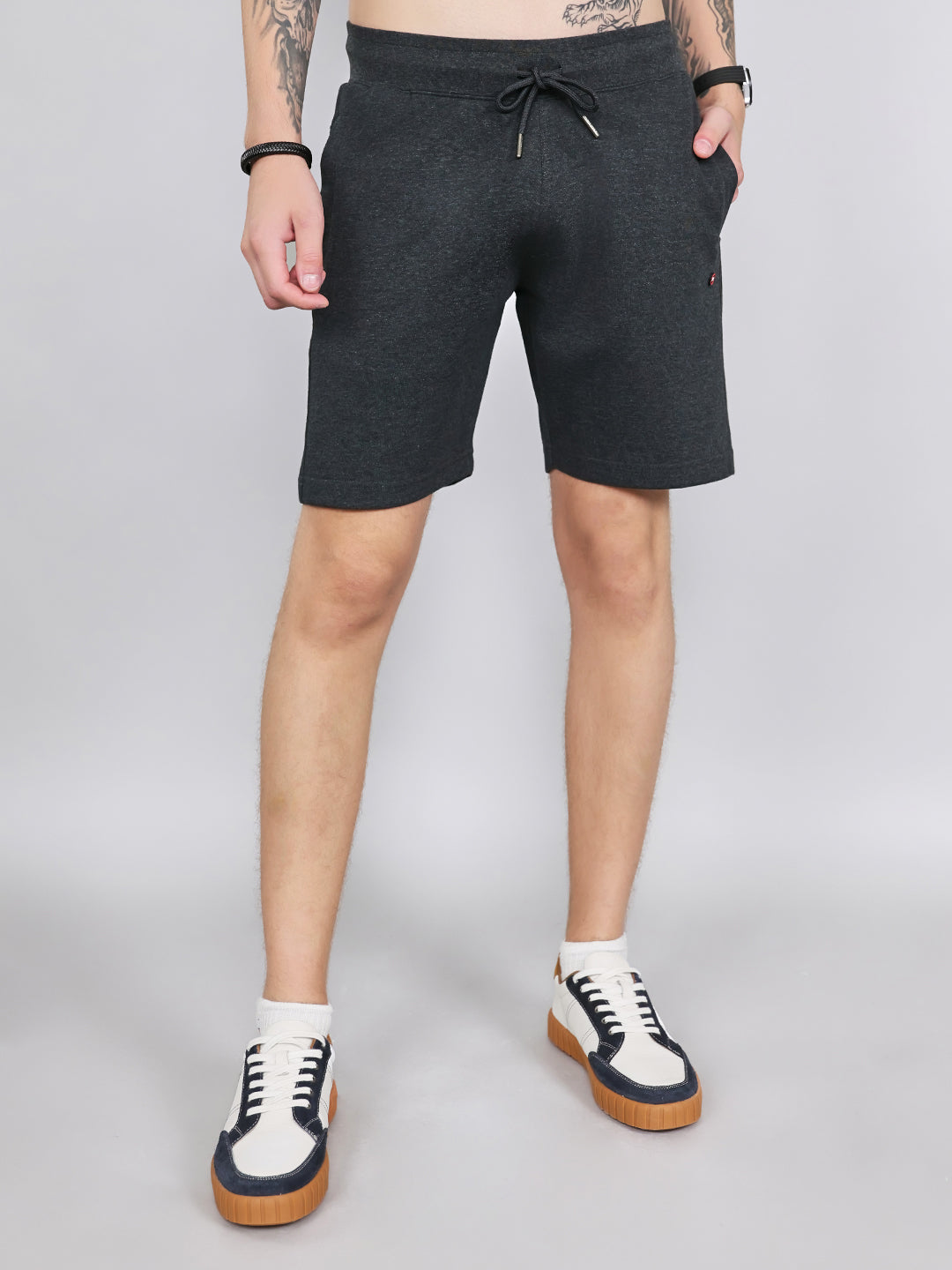 Men Charcoal Plain Regular Fit Bermuda