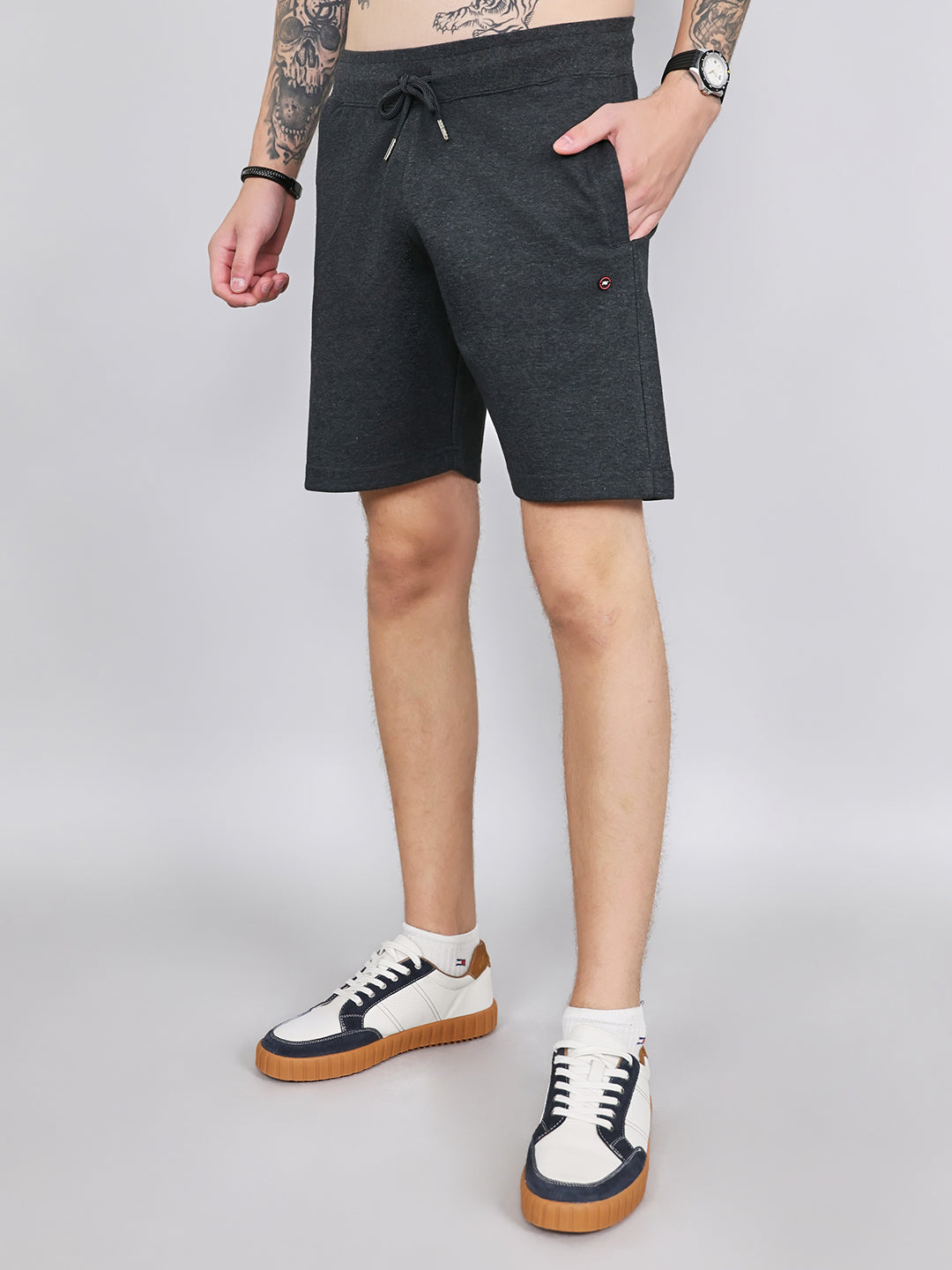 Men Charcoal Plain Regular Fit Bermuda