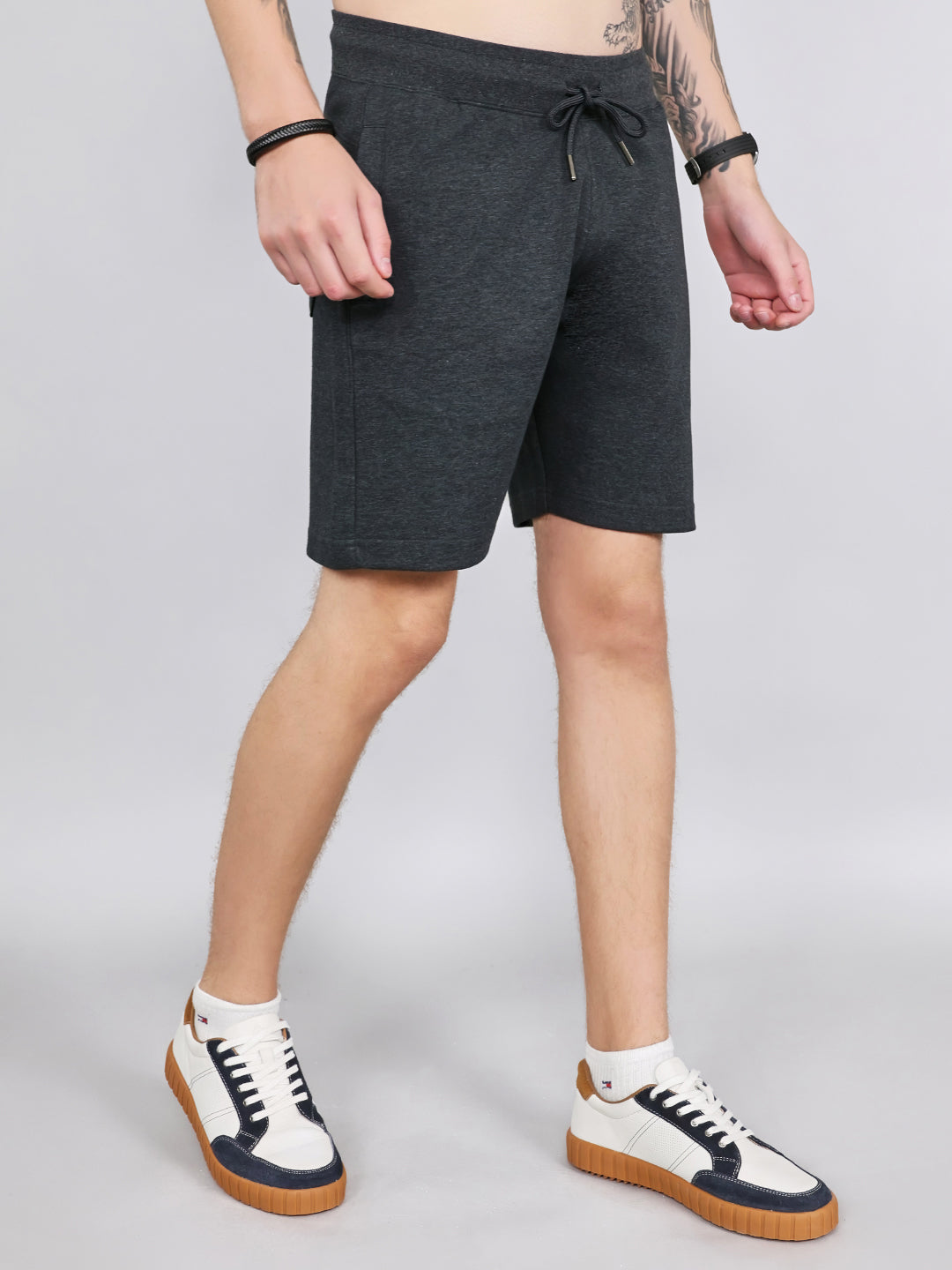 Men Charcoal Plain Regular Fit Bermuda