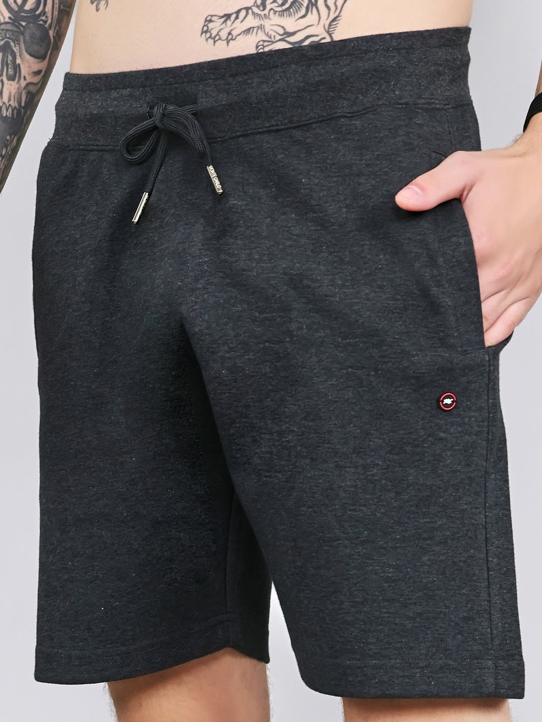 Men Charcoal Plain Regular Fit Bermuda