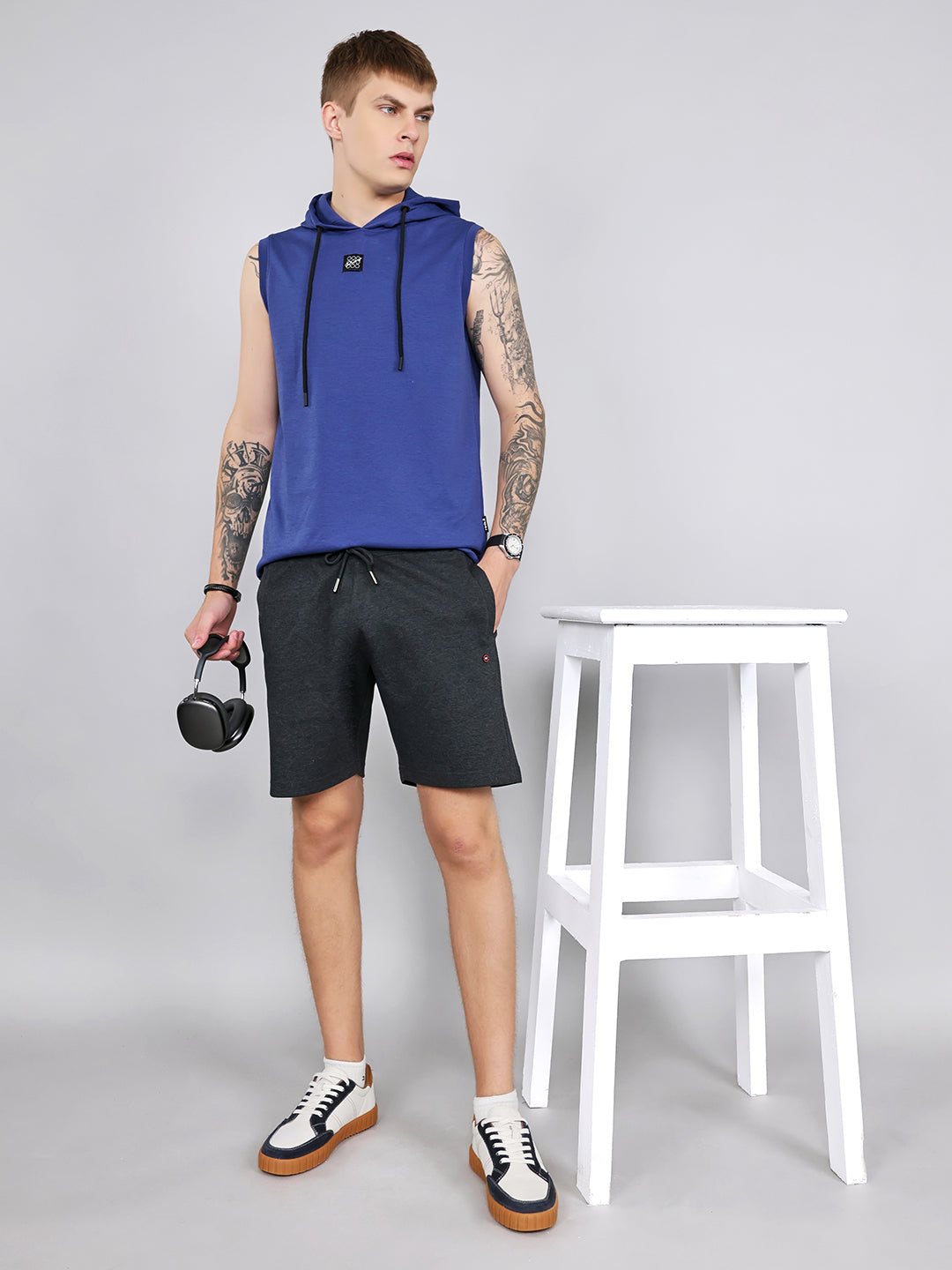 Men Charcoal Plain Regular Fit Bermuda