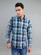 Men Blue Check Collar Full Sleeve Shirt