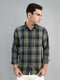 Men Olive Check Collar Full Sleeve Shirt