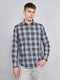 Men Navy Blue Check Collar Full Sleeve Shirt