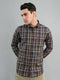 Men Brown Check Collar Full Sleeve Shirt