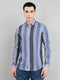Men Blue Stripe Collar Full Sleeve Shirt
