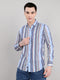 Men Blue Stripe Collar Full Sleeve Shirt