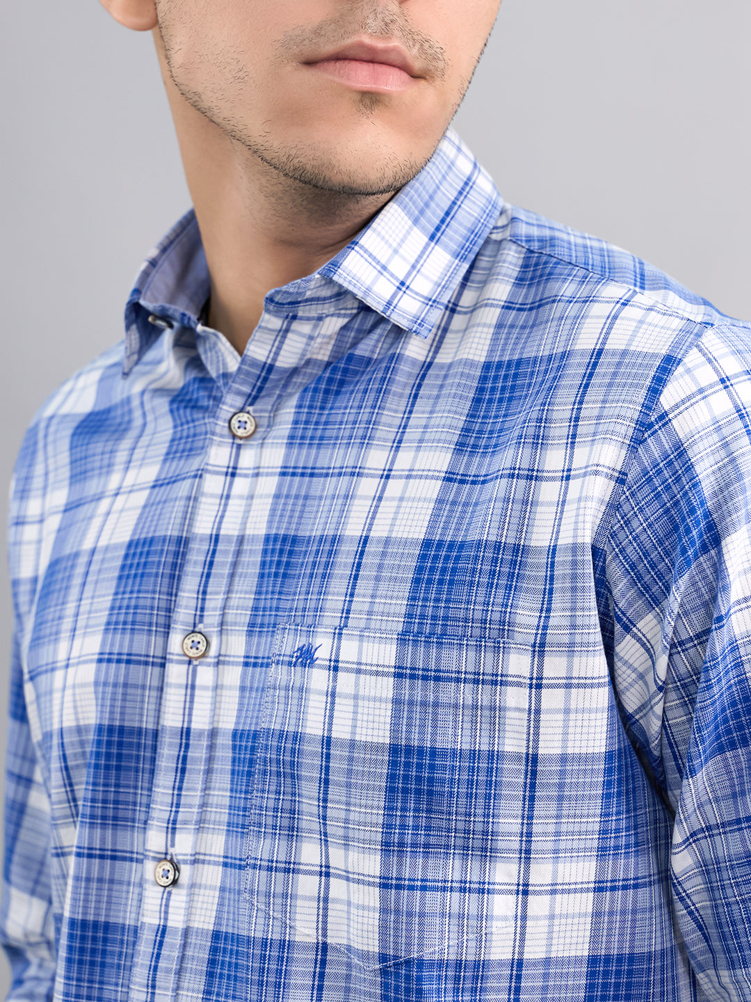 Men Sky Blue Stripe Collar Full Sleeve Shirt