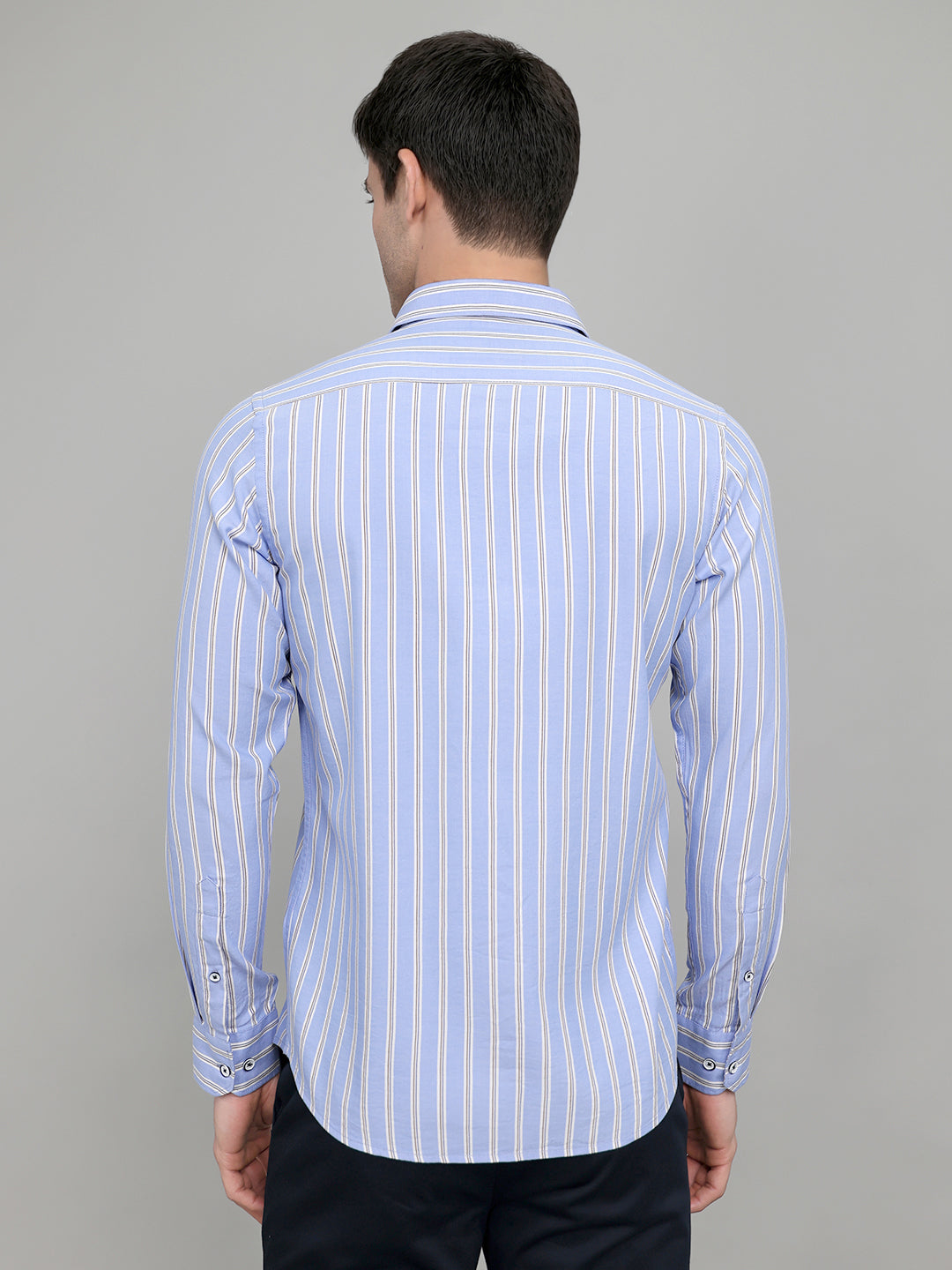 Men Blue Stripe Collar Full Sleeve Shirt